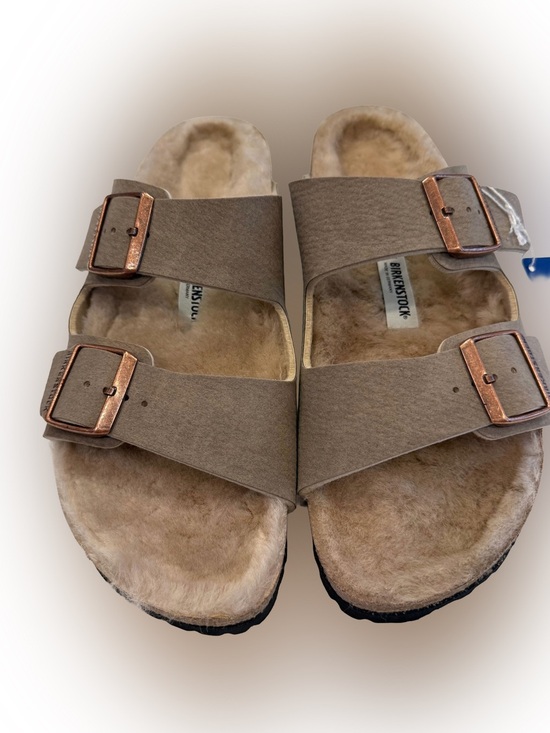 Birkenstock Shoes - Birkenstock Arizona Genuine Shearling Slide Sandal Taupe Size W-10 M-8 EU 41 NWT